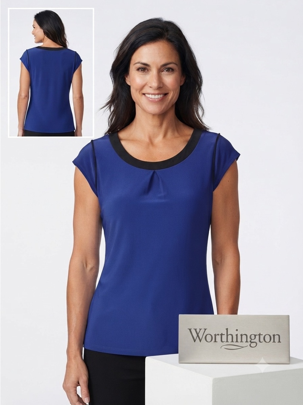 Worthington Pleated Front Cap Sleeve Blouse Medium